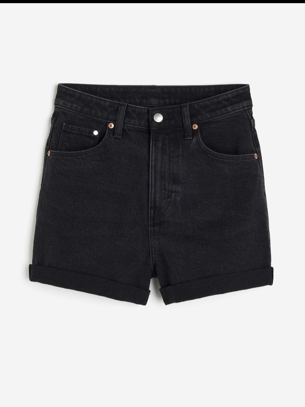 H&M Black High-Waist Rolled Hem Denim Shorts